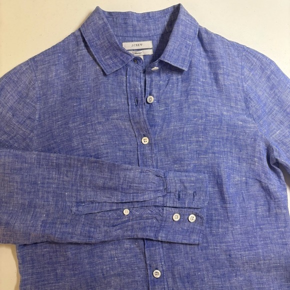 J. Crew Factory Tops - J Crew Button Up‎ Womens 0 100% Linen Perfect Shirt Coastal Preppy Classic